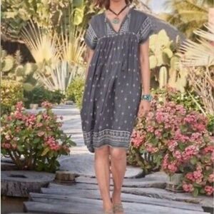 Sundance Gray Aura Tunic Dress Embroidered Sequin V Neck Boho Size PS
